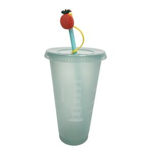 STARBUCKS Earth Day 2021 Venti Tumbler 24 oz Cold Cup‎ Straw Peach Topper